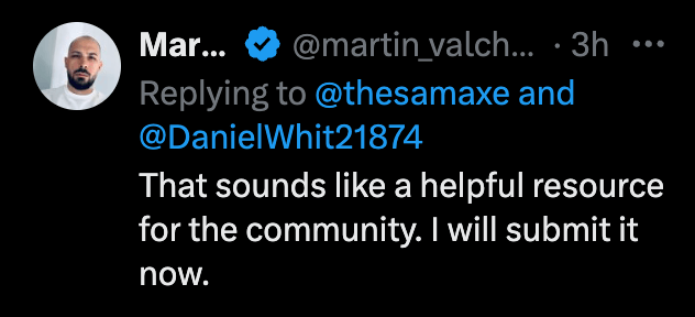 X reply: That sounds like a helpful resource for the community. I will submit it now.